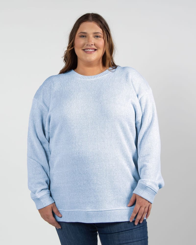 Front of a model wearing a size 2X Warm Up Crew Sweatshirt in Cobalt by chicka-d. | dia_product_style_image_id:289367